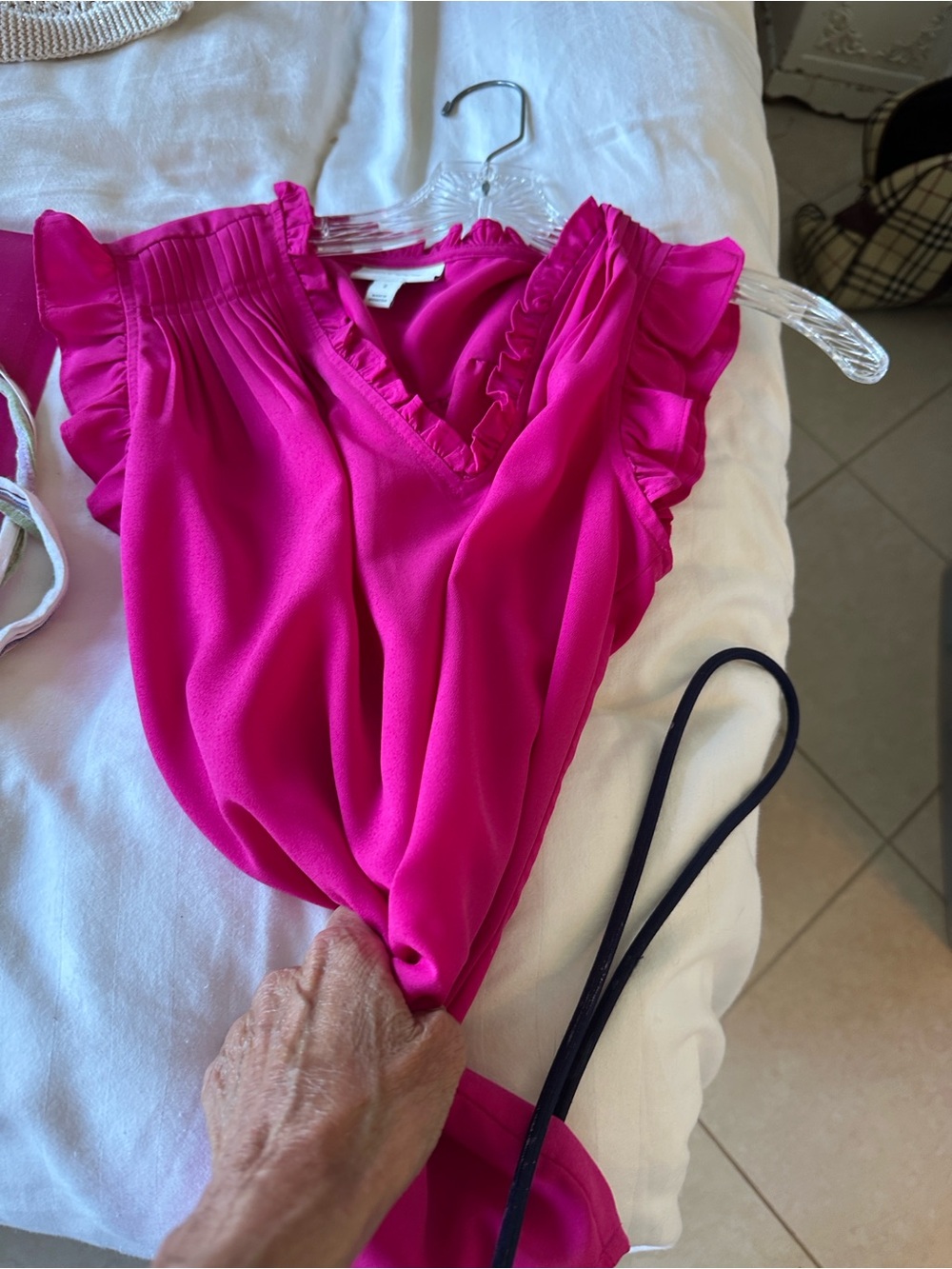 Women’s Fuchsia Ruffle V-Neck Blouse
